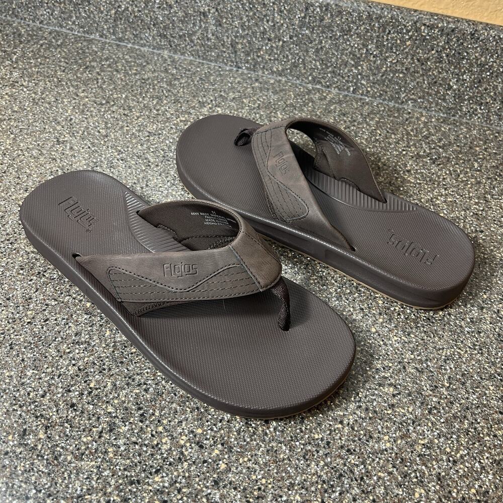 Flojos Summer Beach Sandal Mens Size 11 Dark Brown Synthetic Thong Flip Flop New